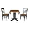 International Concepts 42 in. Solid Wood Round Drop Leaf Pedestal Table with 2 Dining Chairs in Hickory/Washed Coal K45-42DPT-23B-C617-2 - alternate 4